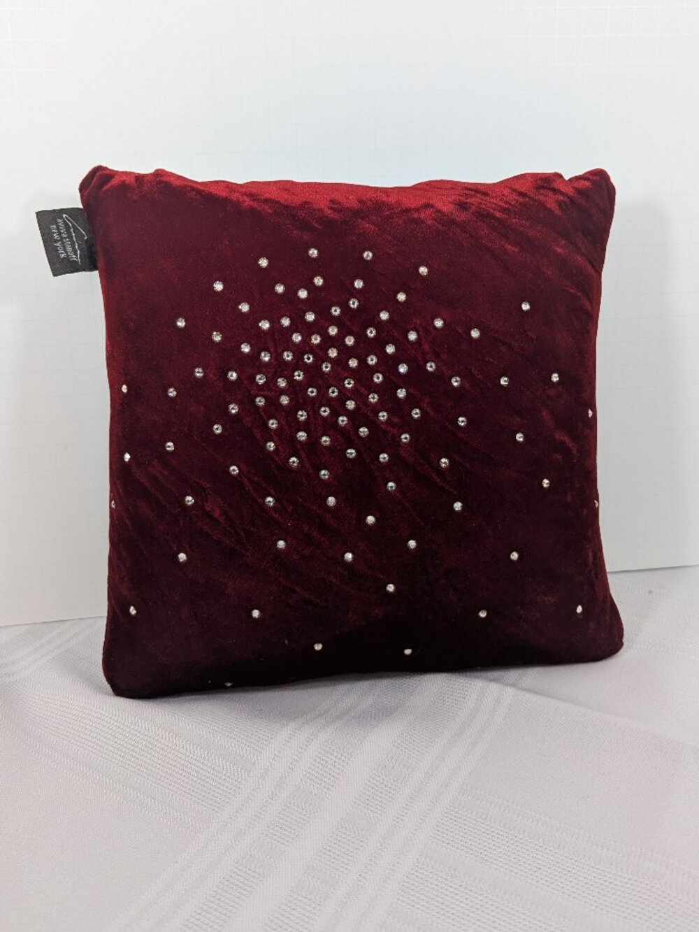Aviva Stanoff New York Burgundy Velvet Pillow Duck Feathers & Down 9" x 9"